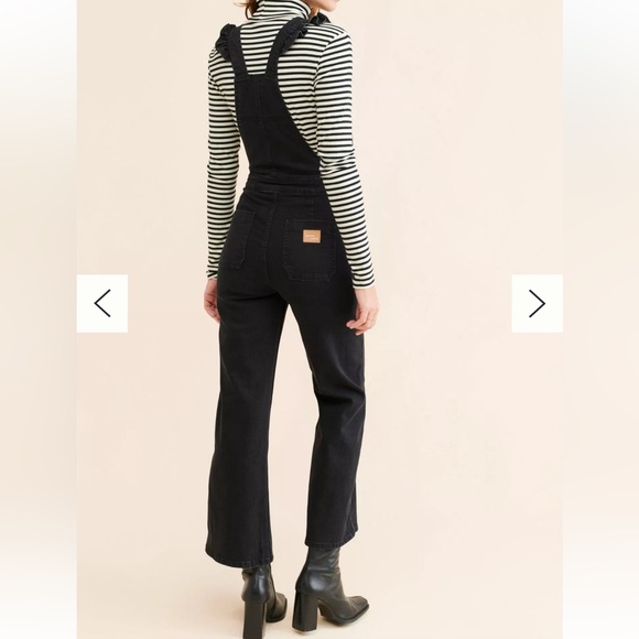 ANTHROPOLOGIE Seventy Mochi Elodie Frill Overall Black Denim Ruffled Straps Sz4 - Picture 2 of 16